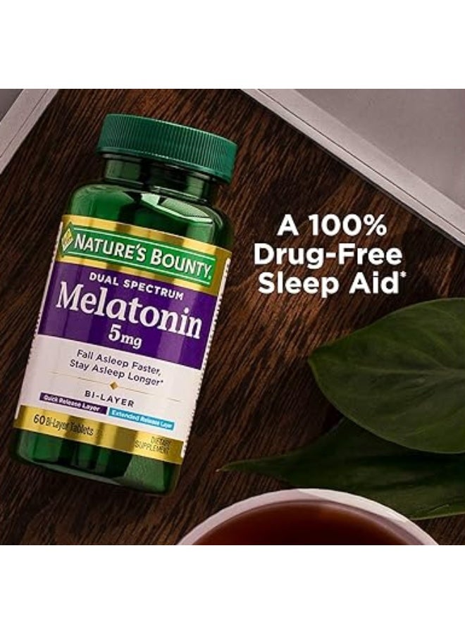 Nature's Bounty Melatonin 5mg Dual Spectrum, 100% Drug Free Sleep Supplement 60s - Image 2